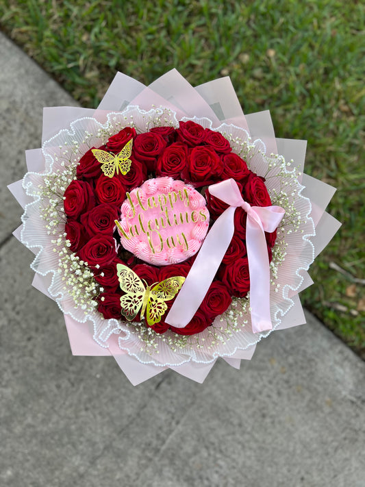 25 Roses with 4" Round Cake