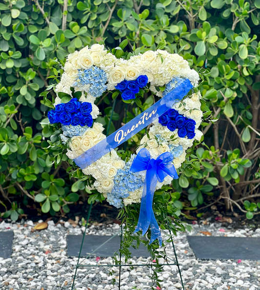 Blue and white heart wreath
